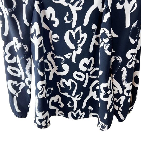J Crew Floral Brush Stroke Top Sz 6 Crepe Navy Ivory Puff Sleeves Square Neck‎ - Picture 6 of 11